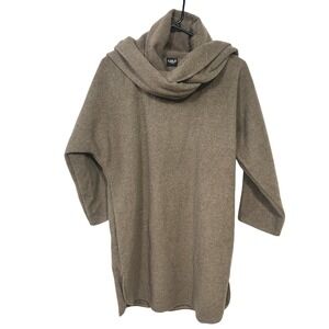 Wool Scarf Neck Sweater Tunic L Brown Pullover Cowl Neck Minimalist Quiet Luxury